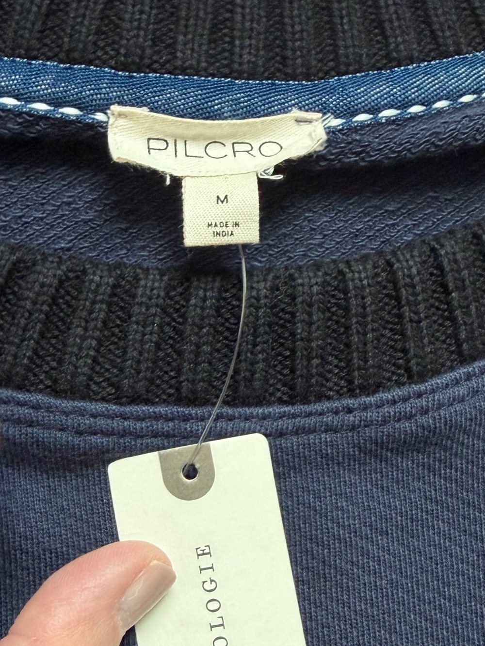 Pilcro Navy Blue Patchwork Knit-Panel Sweater - Picture 3 of 9